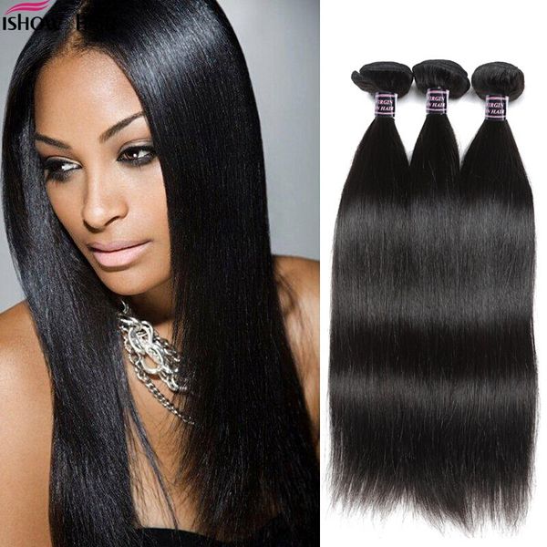 ISHOW Human Hair Weave Bundles 10A Brasiliani capelli dritti 3bundle offerte remy 8-28 pollici estensioni per capelli per le donne ragazze tutte le età colore naturale