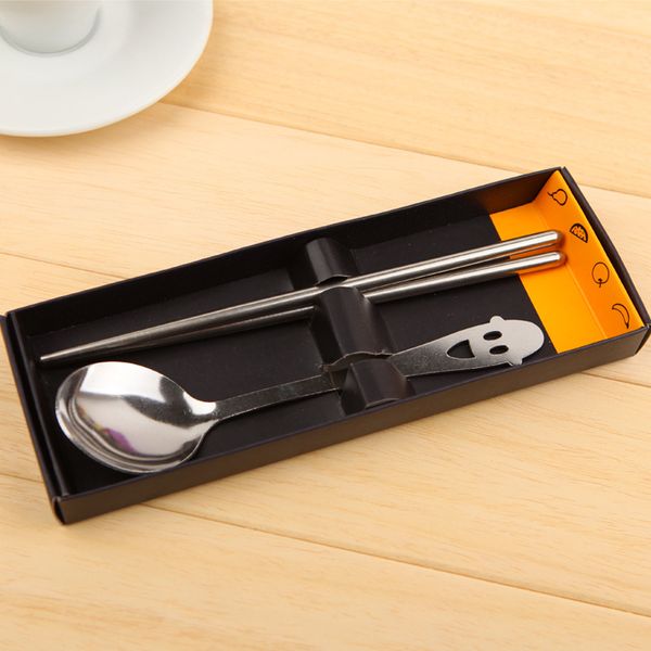 

smile big spoon and hollow stainless steel chopsticks spoon set creative portable wholesale