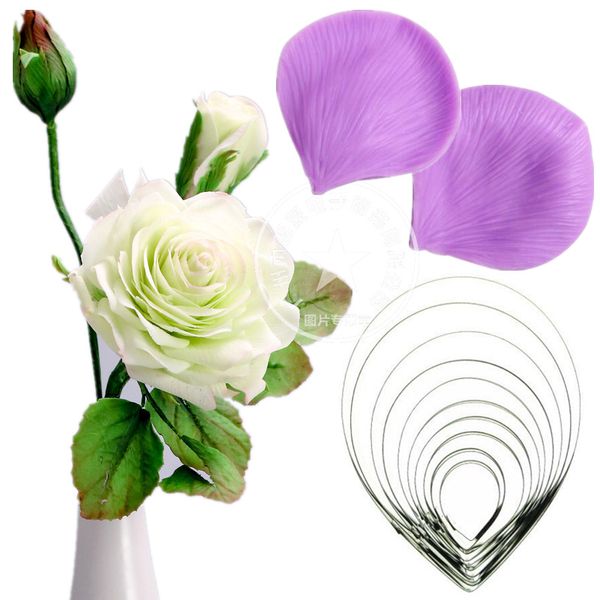 

large silicone rose petal veiner & stainless steel cutter cake decorating moulds fondant sugar craft mould sugar tool set