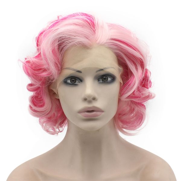 

short curly lace front stylish pink cosplay party wig, Black