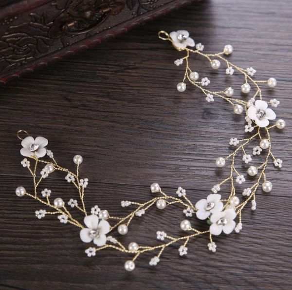

new white pearl hair ornament ceramic flower with european and american headwear wreath head ornament bridal headwear, Silver