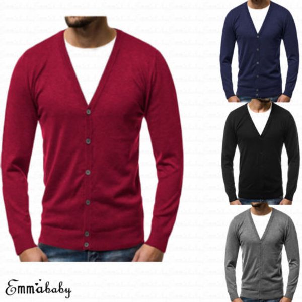 

men's button v knitted cardigan long sleeve casual slim fit sweater jacket coat, White;black