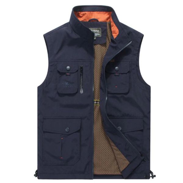 

Zipper Vest Coat Autumn Casual Men's Sleeveless Breathable Multi-pockets Quick Dry Mesh Waistcoat Hombre Men Casual Suit Vest