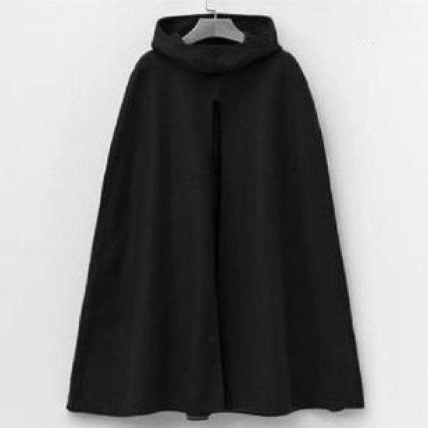

long section shawl woolen coat 2018 autumn and winter new women's retro hooded woolen cloak windbreaker coat female, Black