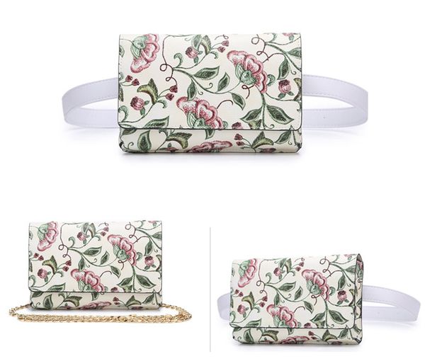 

women waist bags vintage flowers lattice belt bag pu leather fanny pack cell phone purse chain messenger bags for teenager girls