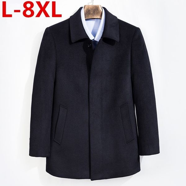 

8xl 7xl 6xl middle age men's cashmere coat men wool trench male turn down collar single breasted woolen outerwear autumn winter, Black
