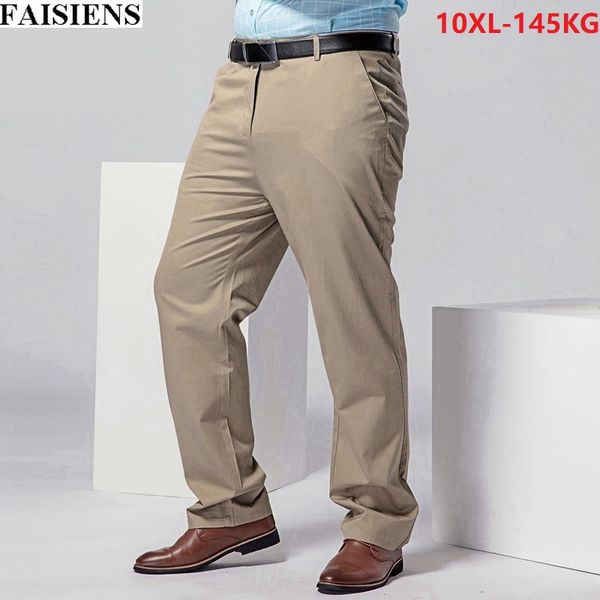 

faisiens men casual pants 10xl large size straight trousers big 7xl 8xl 9xl khaki stretch summer 50 52 formal elasticity pants, Black