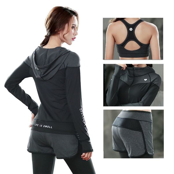 

2016 new yoga sets women gym clothes cotton blends material breathable sports bra + pants + shirt yoga set women, White;red