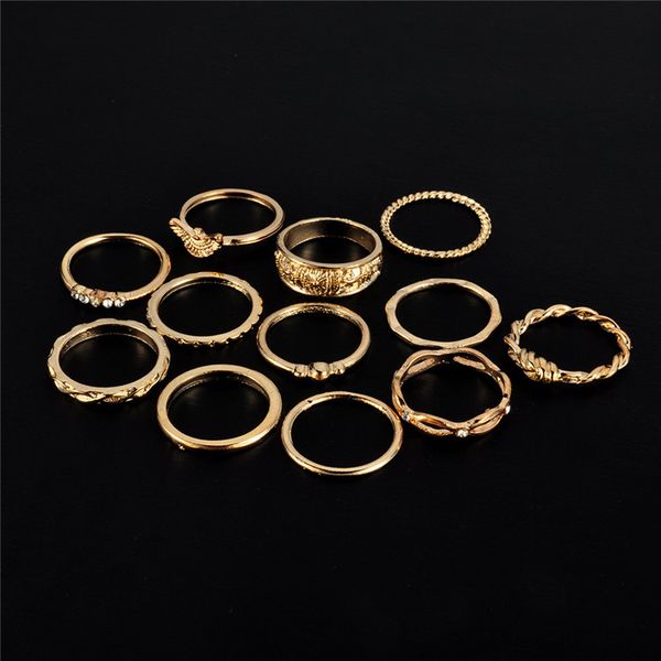 

2018 new 12 pc/set charm gold color midi finger ring set for women vintage punk boho knuckle party rings jewelry, Silver