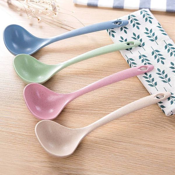 

1pc wheat straw soup spoon long handle porridge spoon tableware meal dinner kitchen supplies