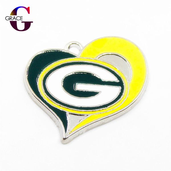 

12pcs/lot enamel silver pendant football team sport heart dangle charms for women men bracelet & bangle diy accessory jewelry, Bronze;silver