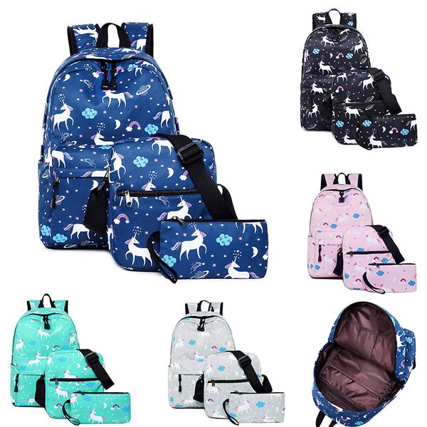 

2018 women unicorn 3pcs/set backpack handbag schoolbag bagpack for teenagers girls computer trip student outdoor storage bag 100pcs tc180907