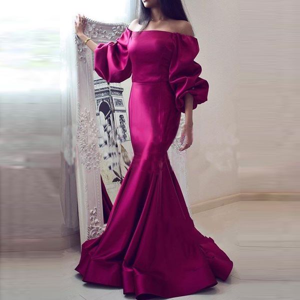 

элегантные длинные рукава платья выпускного вечера с плеча атласная длиной до пола, русалка вечерние платья на заказ африканские женщины веч, Black