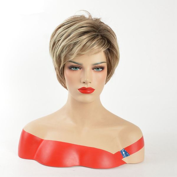

fashion & 8 inch short straight blonde mixed 613/brown color synhetic wigs for women hairstyle, Black