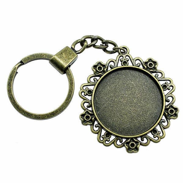 

6 pieces key chain women key rings fashion keychains for men flower small grass inner size 30mm round cabochon cameo base tray bezel blank, Slivery;golden