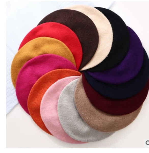 Cheap Fashion New Women Wool Solid Colour Beret Female Bonnet Caps Winter All Matched Warm Walking Hat Cap 20 Color