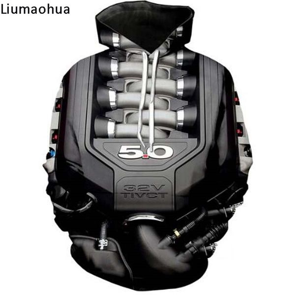 

new super sports car mustang 5.0l v8 engine power heart-shaped 3d printing hoodie winter sweatshirt quality coat, Black