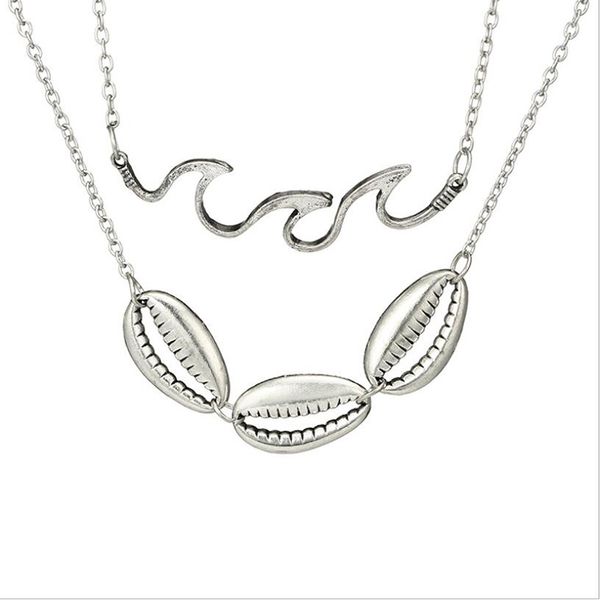 

shuangshuo boho silver chain necklace geometric shell wave necklaces & pendants charm choker necklace shell jewelry accessories