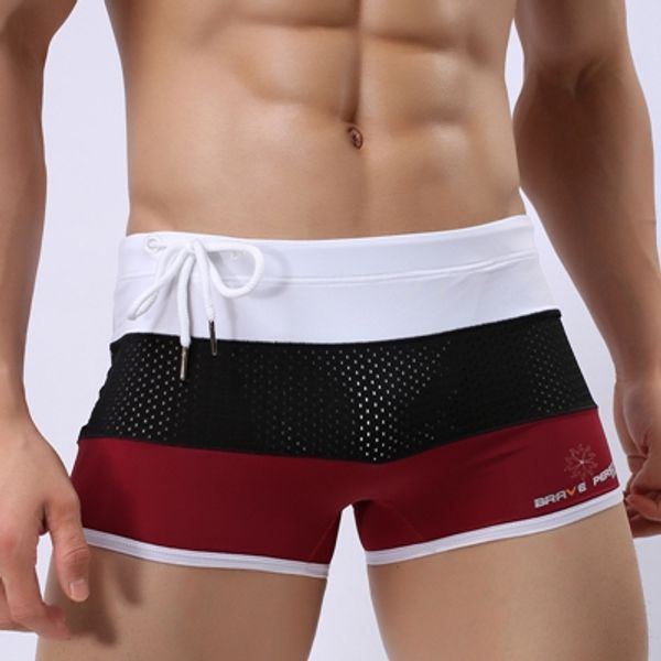 

2017 patchwork mesh nylon boxer trunks mens underwear for man beach board pool bathing suit bath shorts brave person brand, Black;white