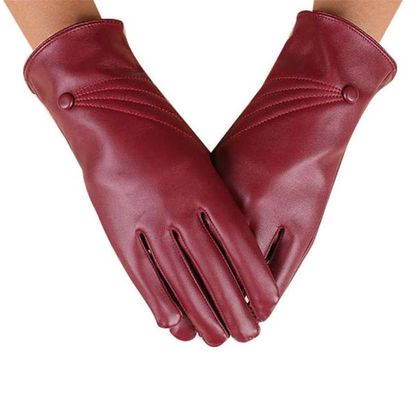 

luxurious women pu leather winter super warm gloves cashmere mittens full finger cover luvas de inverno guante mujer femme, Blue;gray
