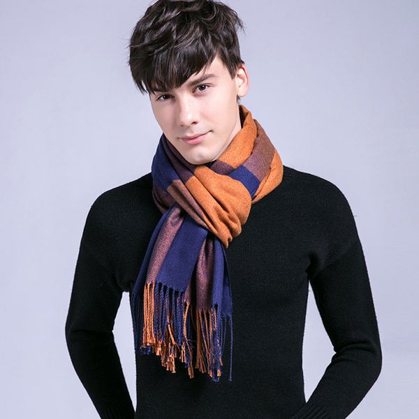

2018 autumn winter female wool plaid scarf men cashmere scarves wide lattices long shawl wrap blanket warm tippet, Blue;gray