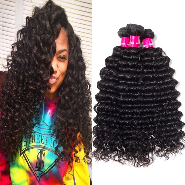 

8a remy unprocessed brazilian virgin bundles deep wave kinky curly straight body wave loose wave human hair peruvian indian malaysian hair, Black;brown