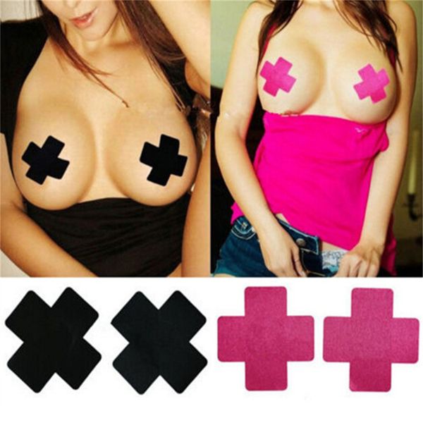

sxey women adhesive nipple covers petals breast and sticker cross shape emptied chest petal 1 pair, Black;white