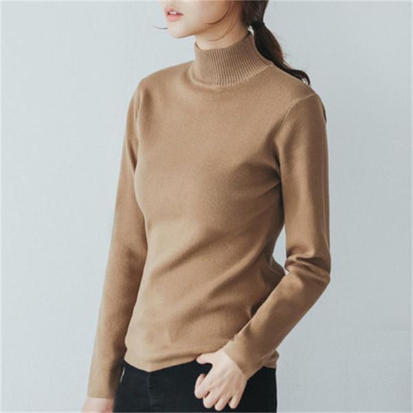 

sweater female autumn and winter new women's high collar sweater long-sleeved shirt solid color thick bottoming shirt, White;black