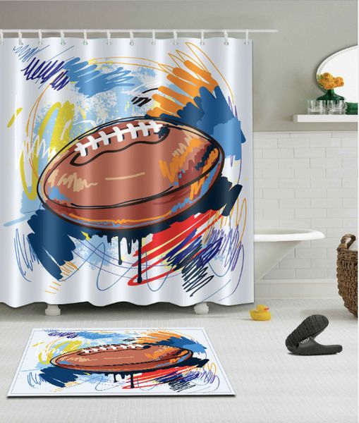 

rugby pattern 3d print custom waterproof bathroom modern shower curtain polyester fabric bathroom curtain door mat sets