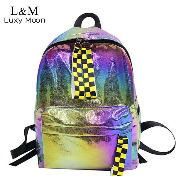 

luxy moon simple fashion large capacity backpack teenage girls school bag women's pu leather laser holographic backpacks xa418h