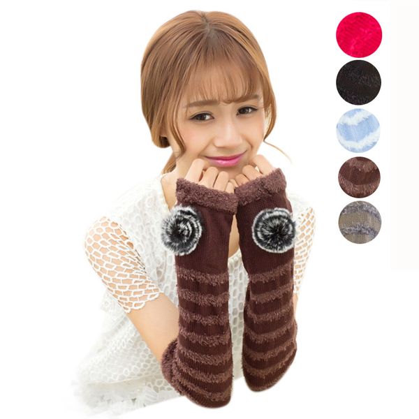 

feitong winter women bi-layer thickened warm snow print colored yarn knit gloves ski gloves womens winter knitted, Blue;gray