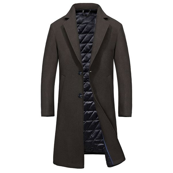 

2018 autumn winter men's fashion thick wool trench coat men long casual woolen coats lapel collar overcoat, Black