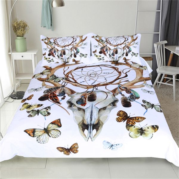 

butterfly elk tribal skull gothic duvet cover dreamcatcher bedding set with pillowcases microfiber bedclothes twin full  king size 3pcs