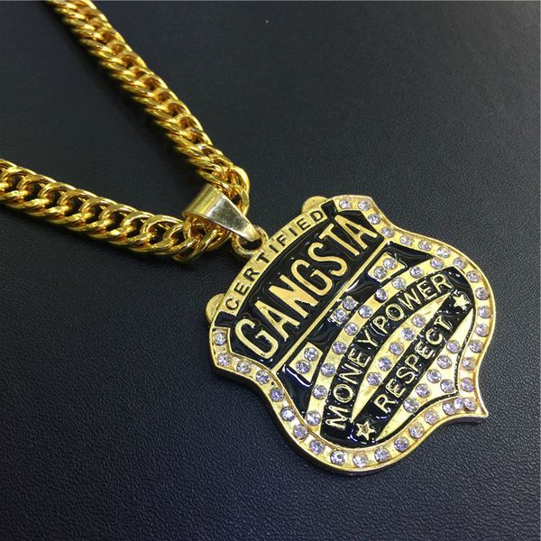 

Мужские хип-хоп ожерелье 18k золото посеребренные Gangsta Money Power CZ серебро кулон ожерелье длинная цепь ожерелье мода