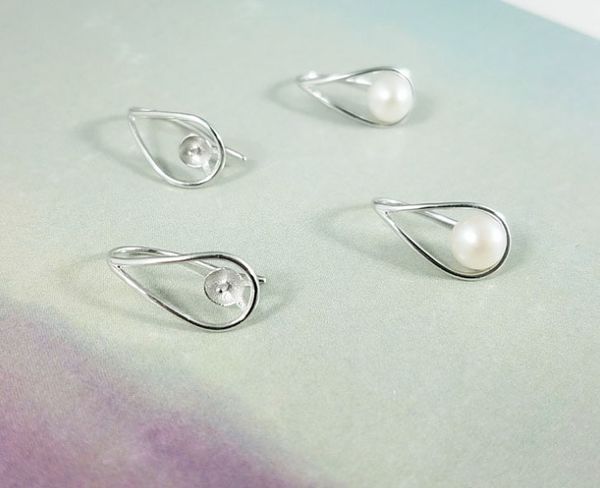 

1 pair solid sterling silver earring setting, rain drop earring mounting, earring blank without pearl, jewelry diy, gift diy