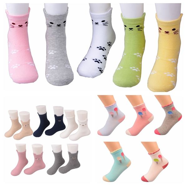 

girls kids cotton cute basic socks 15 pairs for little big school crew cartoon socks, Black