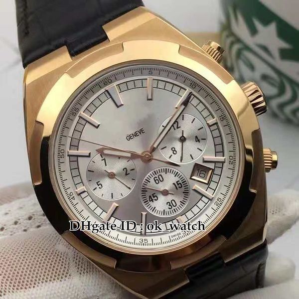 

new overseas 5500v/000r-b074 mens automatic watch white dial rose gold case black leather strap 42mm gents sport watches, Slivery;brown