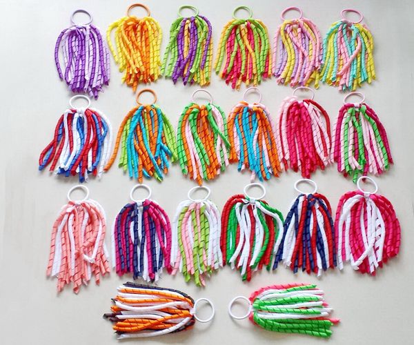 Curl tassel fita korker titulares de rabo de cavalo Streamer Pony Corker arcos com cabelo elástico bobbles acessórios Xmas 50 pcs pd002