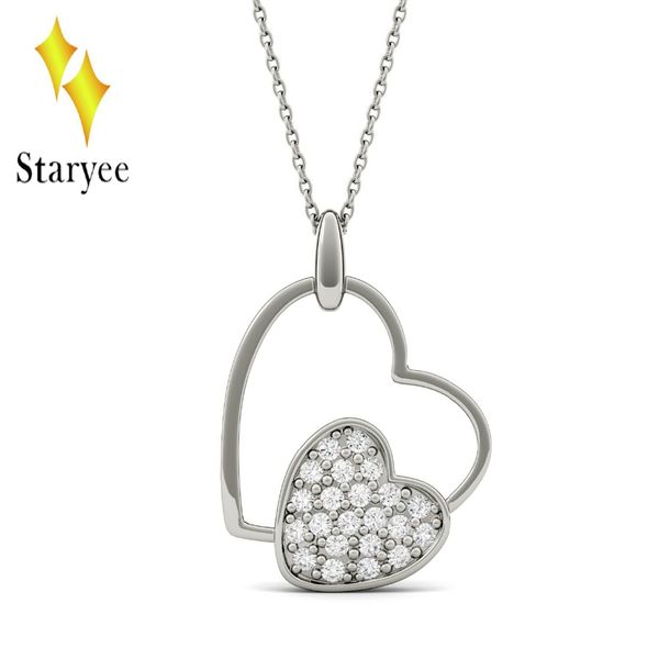

real 18k 750 white gold moissanite double heart pendant lab grown moissanite diamond necklace chain for women fine jewelry, Silver
