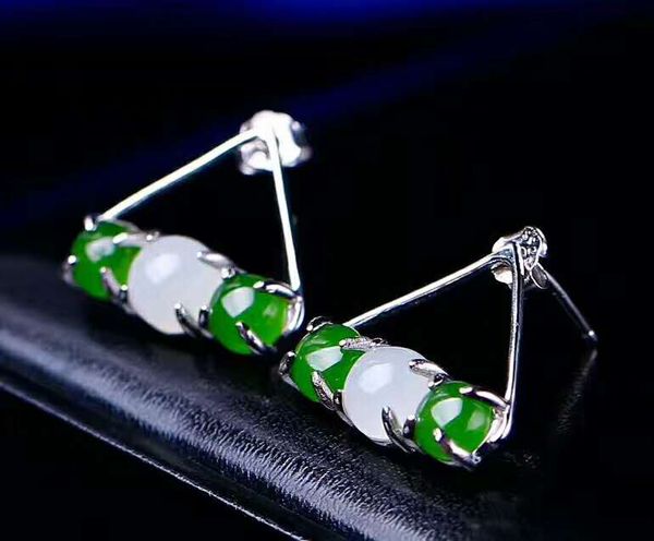 

hetian biyu silver inlaid new semi-circular earrings j34#, Golden;silver