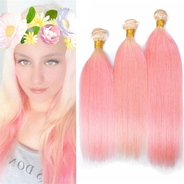 Indian 613 Pink Ombre Human Hair Bundles 2 Tone Blonde And Pink