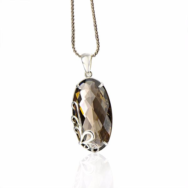 

authentic 100% 925 sterling silver smoky quartz necklace pendant for women elegance natural crystal pendant jewelry necklace