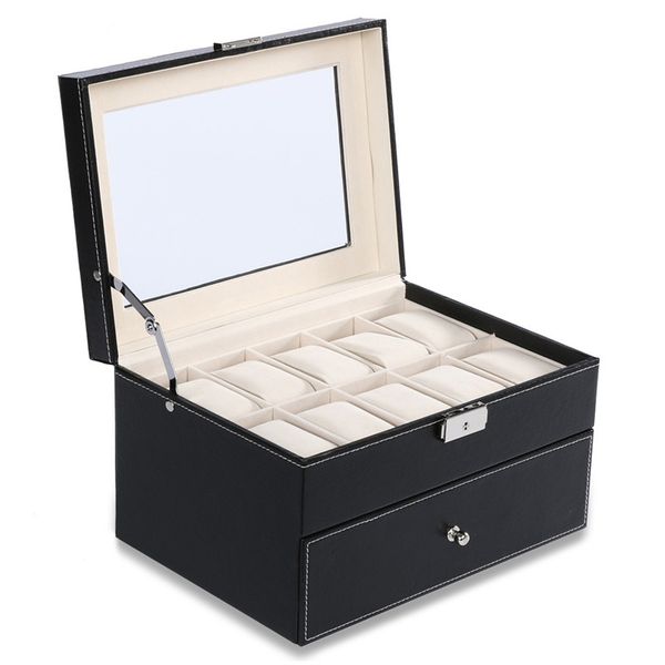 

sikai new 20 grid slots watch box for jewelry organizer watch boxes display watches storage gift box case leather square jewelry, Black;blue