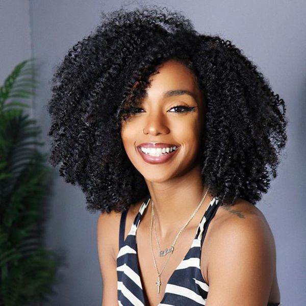 Moda Afro Kinky Curly Wig Africano Ameri Brazilian Hair Simulação Humano cabelo Afro Kinky encaracolado peruca em grande estoque