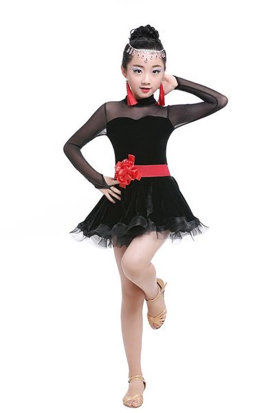 

children 's new latin dance skirt performance clothing children' s practice uniforms autumn and winter long - sleeved women, Blue