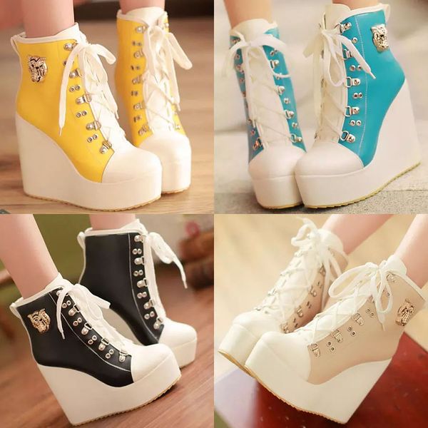 

новое прибытие женская супер высокий каблук обувь клин платформы осень зима обувь насосы ремешками женщин сапоги, Black