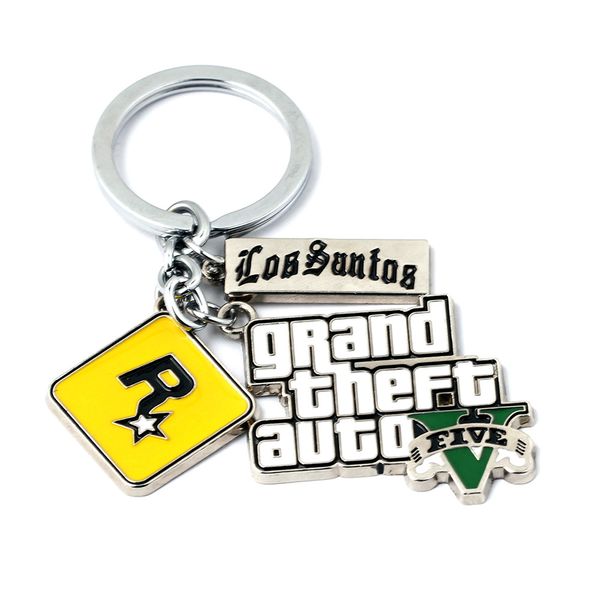 

game ps4 gta 5 grand theft auto keychain key chain for fans xbox pc key ring holder 4.5cm jewelry llaveros jewellry, Silver