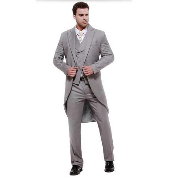 

mens suits gray swallow-tailed coat men suit elegant fashion groom suits groomsman prom (jacket+vest+pants, White;black