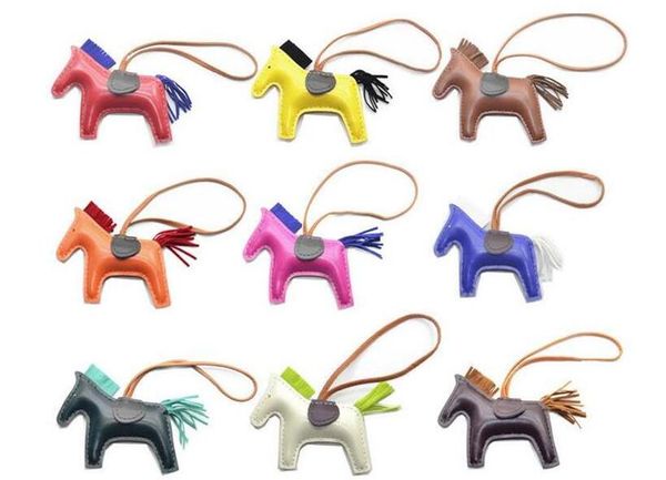 

new 17 color classic pony bag pendant highend handmade pu handbag key chain tassel denim competitive horse bag charm accessories, Black