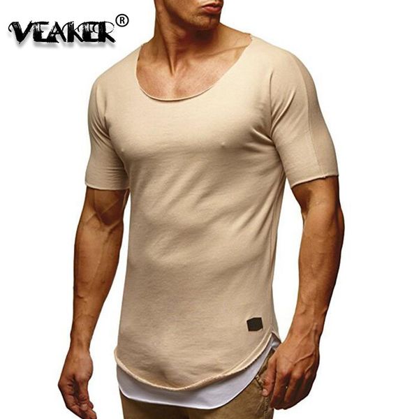 

2018 male gyms solid color fitness t shirt slim fit irregular t-shirt men short sleeve t shirts m-3xl, White;black